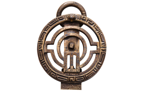 A Door Knocker Shaped like an Isolated Labyrinth Isolated on Transparent Background PNG.