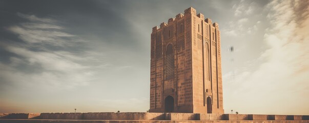 Exploring the History and Architectural Beauty of the Iconic Hassan Tower in Rabat, Morocco. Concept Historical Sites, Architectural Marvels, Travel Photography, Landmarks, Cultural Heritage - obrazy, fototapety, plakaty