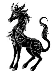 Silhouette of a mythical beast with wings and tail in a sticker format.