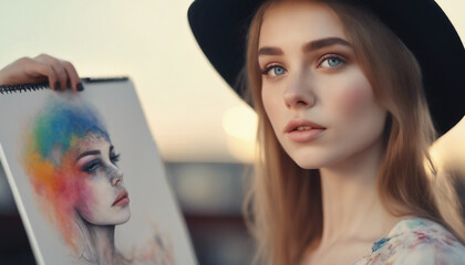 A Canvas of Beauty: Oil Makeup and Hat Adorn a Striking Face