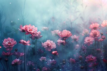 Fototapeta na wymiar Dreamy floral backdrop with pink and purple hues - This is a dreamlike image with soft pink and purple flowers creating a serene and gentle backdrop