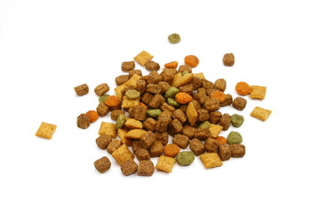 dry dog or cat food isolated on white.