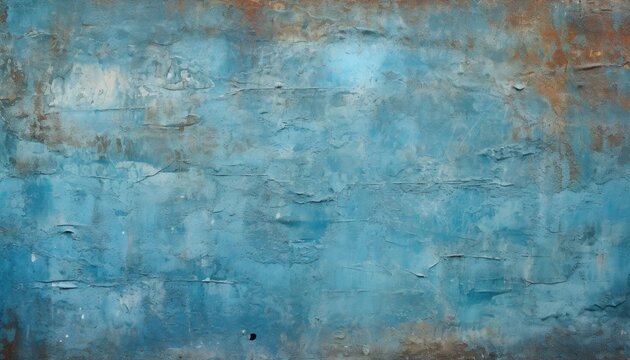 Old weathered painted grunge metal sheet surface with faded and cracked paint closeup as background