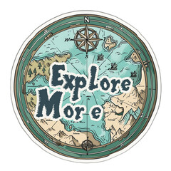 Exploration sticker with a worldly compass, for those who wish to follow the path less traveled.