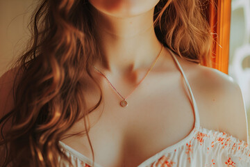 Necklace on a womans neck