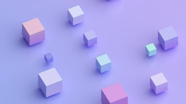 Abstract 3d render, geometric background with colorful cubes, 4k seamless looped animation