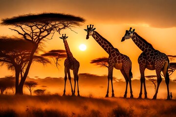 Fototapeta na wymiar giraffe at sunset generated by AI technology