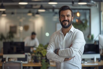 Obraz premium businessman posing in the office with white shirt