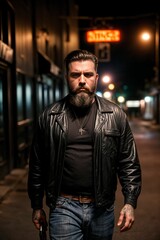 Obraz premium A dangerous assassin gangster lurking in urban street