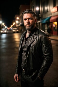 A dangerous assassin gangster lurking in urban street