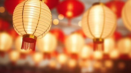 Chinese New Year lanterns with bokeh background, vintage tone