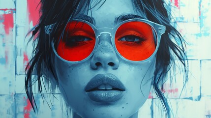 Stylish Woman with Red Sunglasses Urban Art