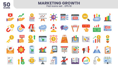 Marketing growth flat icons set