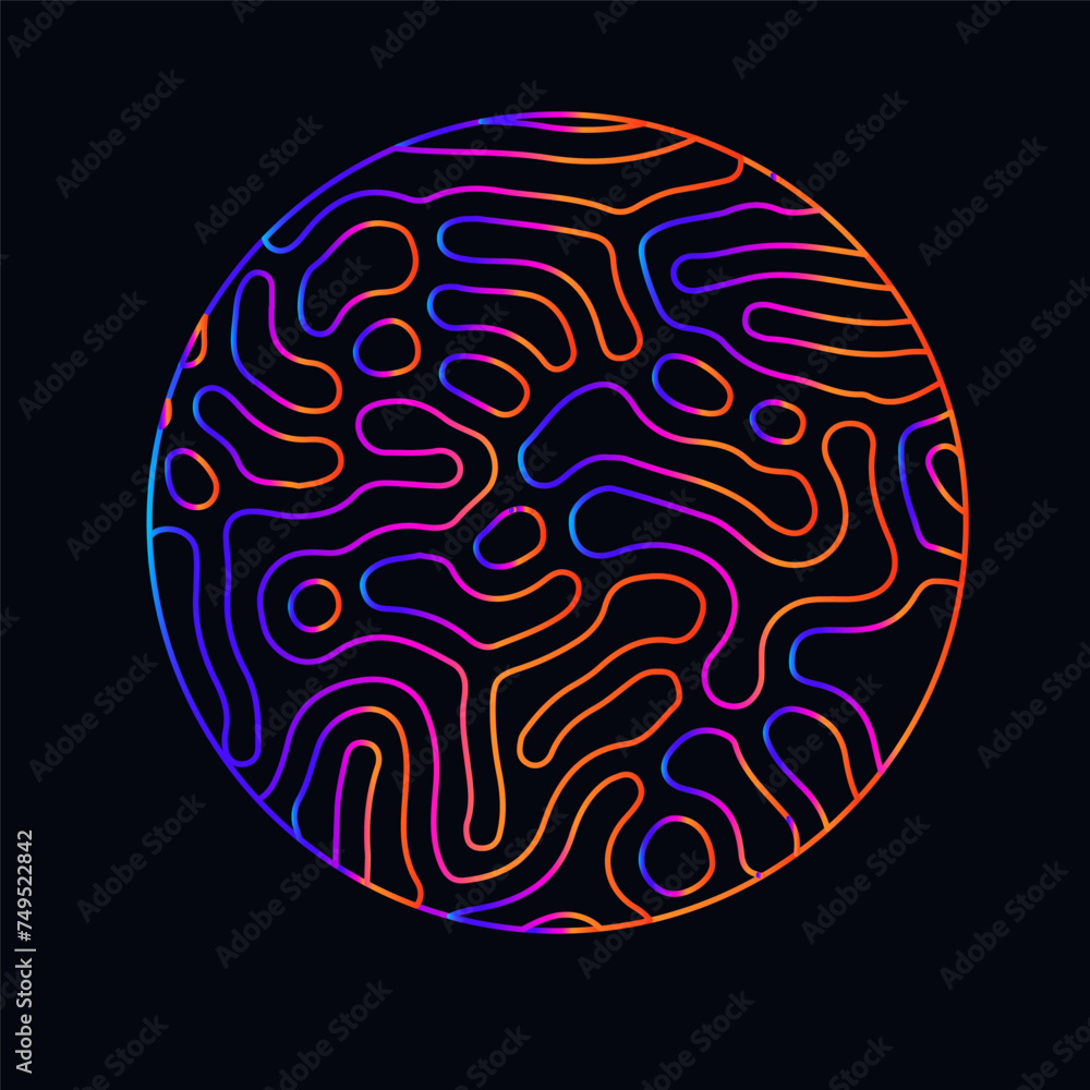 Aufkleber neon holographic circle with warped and glitched texture of lines.