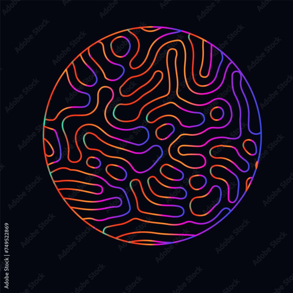 Aufkleber neon holographic circle with warped and glitched texture of lines.