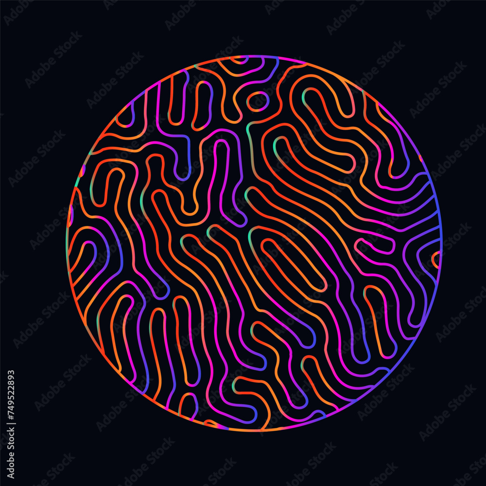 Aufkleber neon holographic circle with warped and glitched texture of lines.