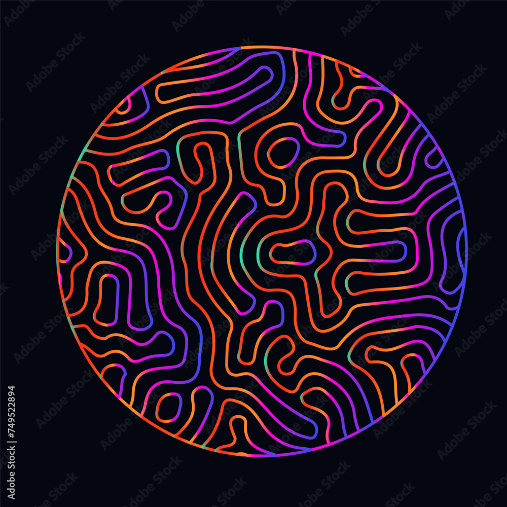 Aufkleber neon holographic circle with warped and glitched texture of lines.