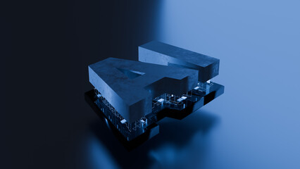 This 3D rendering of the letters "AI"  presents the concept of artificial intelligence in a bold and modern way. The clean lines and metallic texture suggest  a powerful and sophisticated technology.