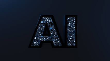 This 3D rendering of the letters "AI"  presents the concept of artificial intelligence in a bold and modern way. The clean lines and metallic texture suggest  a powerful and sophisticated technology.