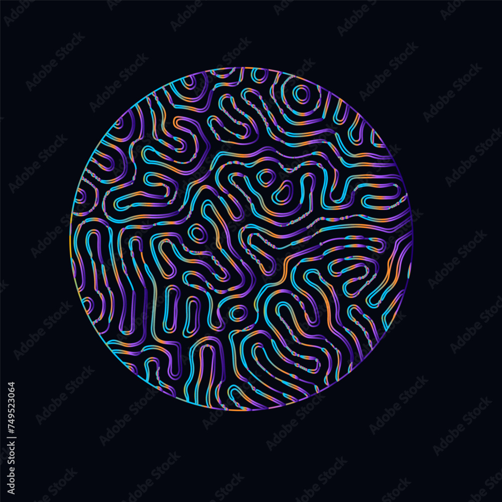 Aufkleber neon holographic circle with warped and glitched texture of lines. template for modern logotype or p