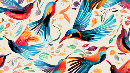 Fototapeta na wymiar Vibrant Birds in Flight Pattern seamless pattern