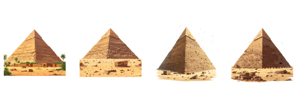 Pyramid, Ancient Monument, Egyptian Culture Clipart Vector Illustration Set