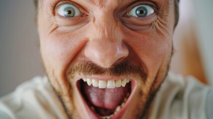 handsome man exited surprise face expression . Male feels shocked. exciting smile and happy adorable rejoices. Very enjoy and fun relax time. wow,