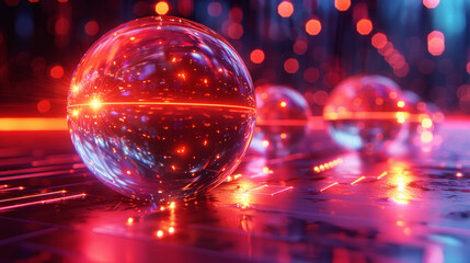 Neon-colored glowing balls in abstract space