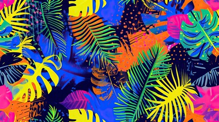 Fototapeta na wymiar Saturated wild bright tropical positive cheerful Pattern