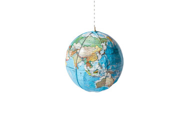 Globe Defying Gravity, Isolated in Mid-Air Isolated on Transparent Background PNG.