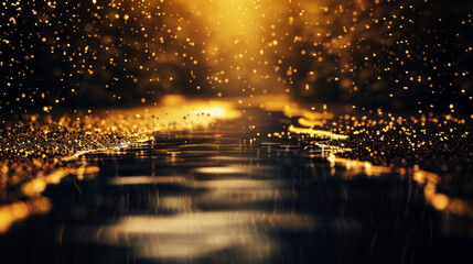 Wave of golden particles in darkness