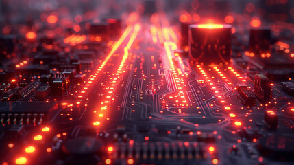 Fototapeta premium electronic multilayer red color printed circuit computer motherboard