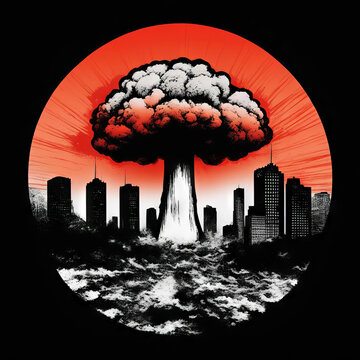 Logo of a nuclear explosion in the city.