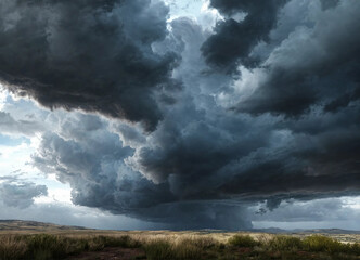 Naklejka na ściany i meble Photorealistic stormy sky background illustration