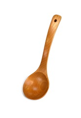 Empty wooden spoon isolated on white background. Natural kitchenware