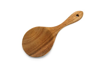 Empty wooden spoon isolated on white background. Top view of natural kitchenware