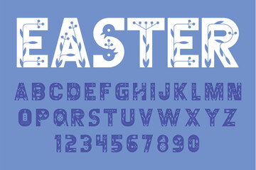 Easter Font. Minimalist bold font. Letters and numbers. flat style 