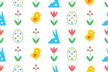 Easter pattern. Easter banner with bunnies, eggs and flowers. flat style
