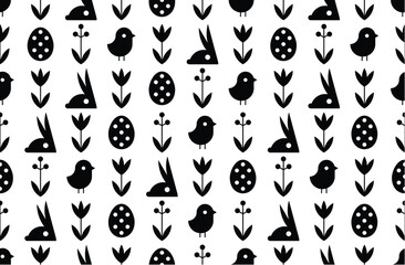 Easter pattern. Easter banner with bunnies, eggs and flowers. flat style