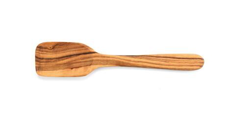 Empty wooden spoon made of olive tree wood isolated on white background. Wooden serving spoon 