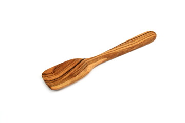 Empty wooden spoon made of olive tree wood isolated on white background. Wooden serving spoon 