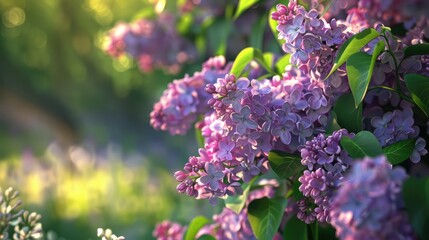 Obraz premium beautiful lilac flowers on a summer day, capturing the vibrant colors and floral beauty of a blooming lilac bush.