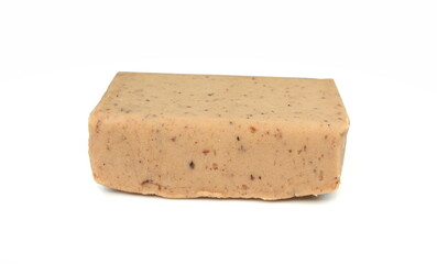 Chestnut puree isolated on white background. Chestnut puree, butter, brick. Chestnut puree bar.