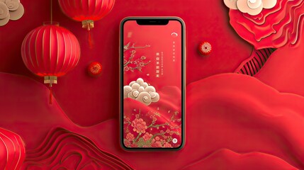App background, Illustration style, red theme, Chinese New Year