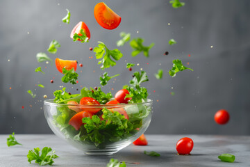 Obraz na płótnie Canvas Glass Bowl With Lettuce and Tomatoes