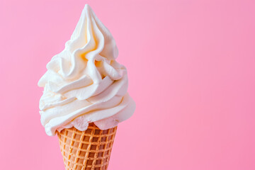 Naklejka premium Ice Cream Cone With White Icing on Pink Background