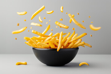 Black Bowl With French Fries on Table