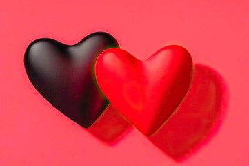 Fototapeta premium Two hearts are black and red on a red background