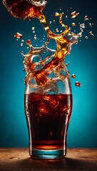 glass of cola with ice, glass of cola splash