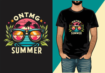 Summer sunglasses vector t-shirt design, vintage retro style colorful watercolor summer Sunglasses vector t-shirt design